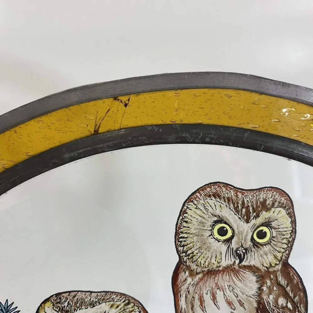 Glass Masters Stainglass Windows Hanging Saw‎ Whet Owls 9”x 8” READ